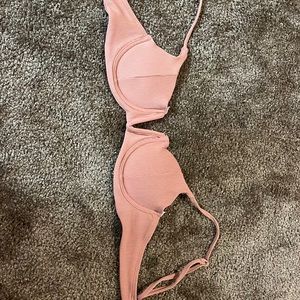 Tan bikini top with gold accents